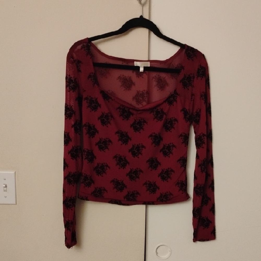 Chic Long Sleeve Floral Top - Burgundy